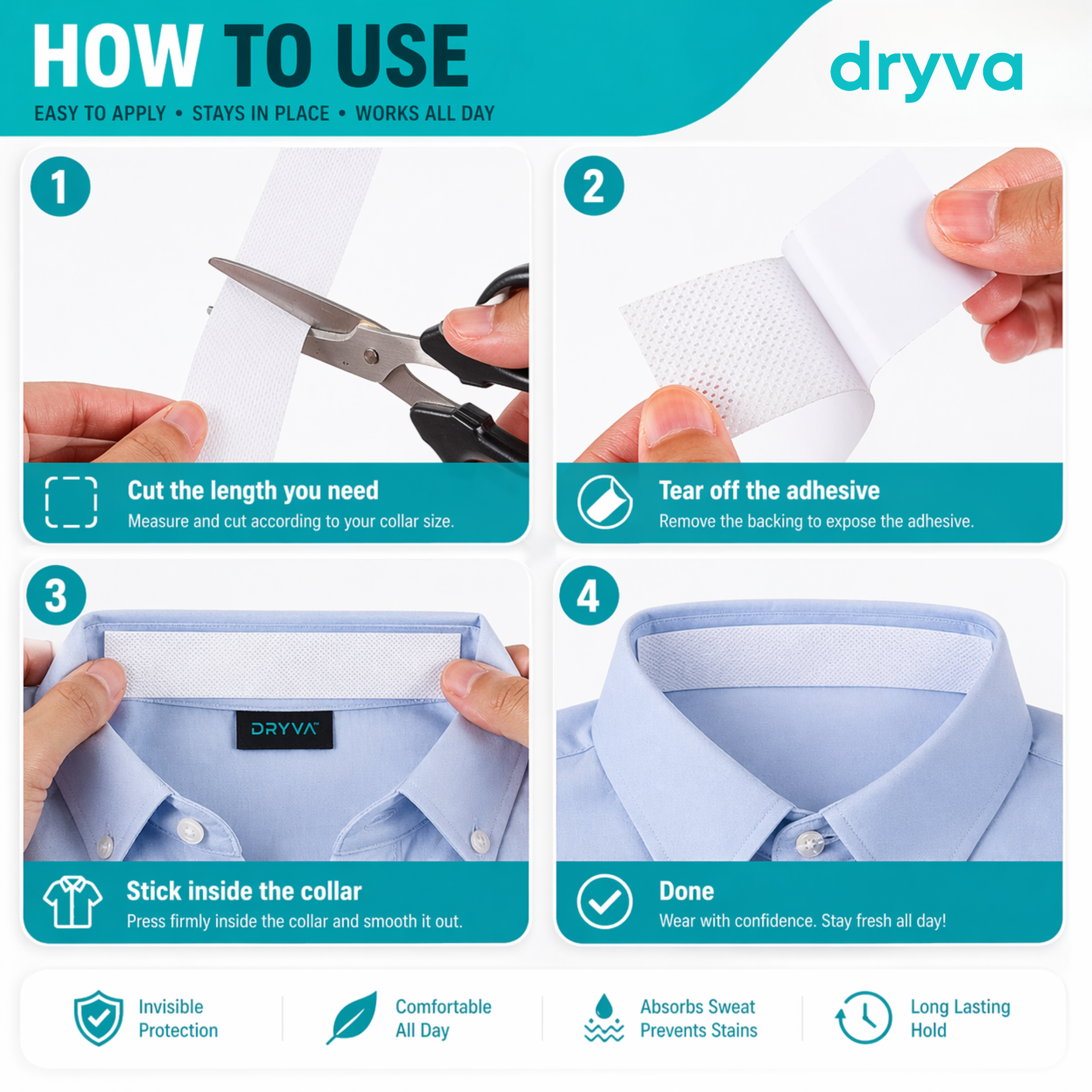 Dryva™ Invisible Collar Protection Tape for Sweat & Stains (2 Rolls)
